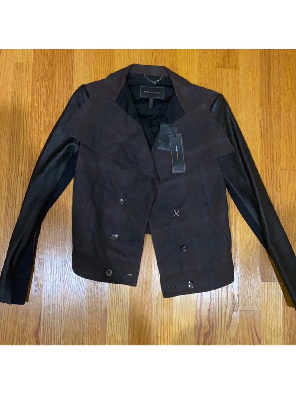 BCBGMaxAzria Black Mixed-Media Double-Breasted Blazer